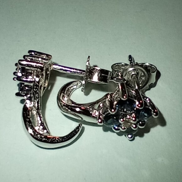 REDUCED!  10Kt White Gold Ceylon Sapphire & Diamond-Accent J-Hoop Post Earrings - Picture 5 of 6